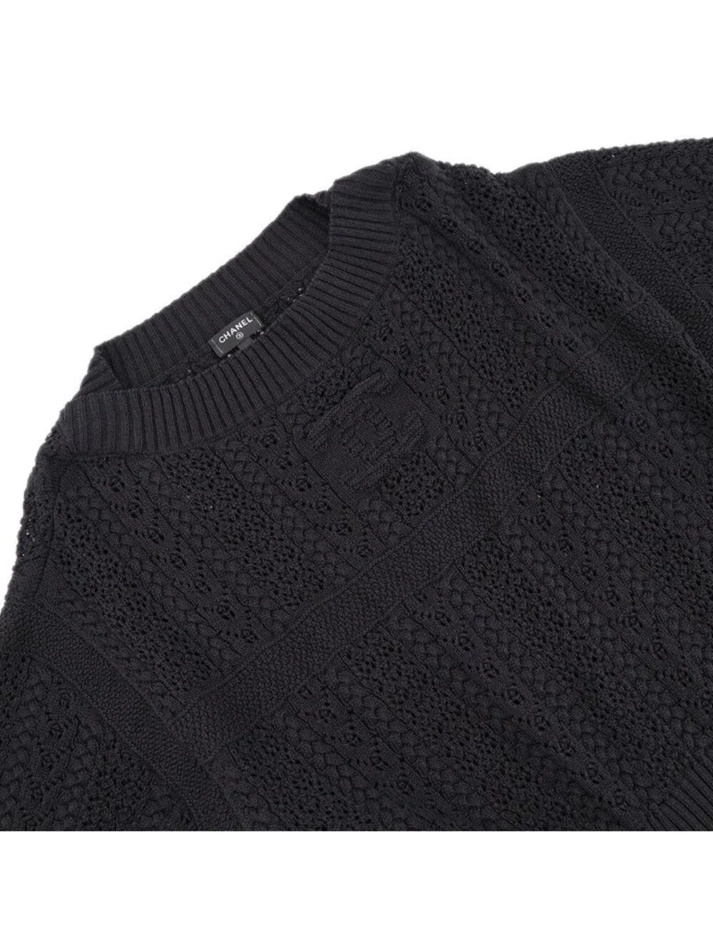Chanel Knit Coco Beach Short Sleeve Mark Cotton Top Black Sweater